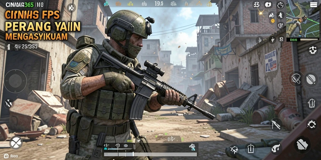 Screenshot gameplay CINA365 menampilkan aksi FPS yang menegangkan.