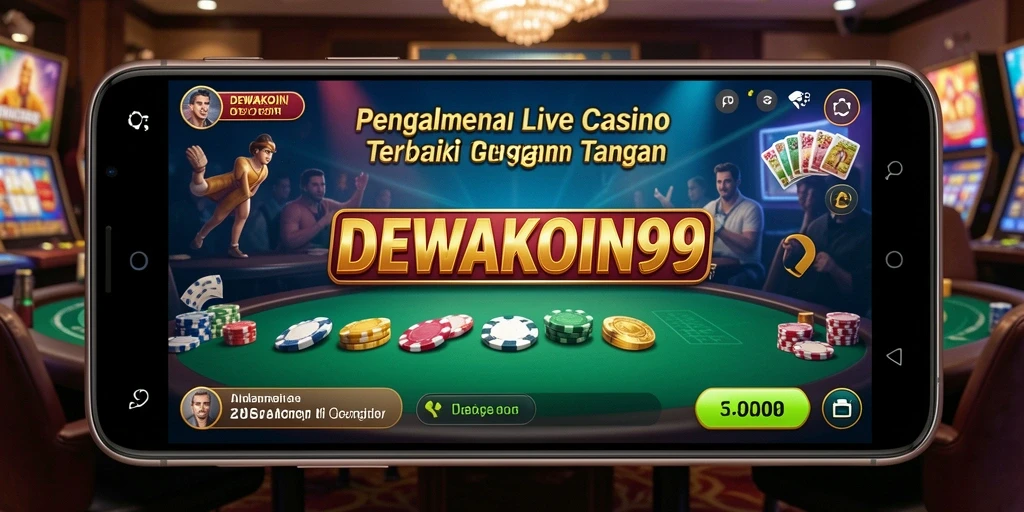 Screenshot DEWAKOIN99 menampilkan dealer nyata dan suasana permainan Live Casino yang seru.