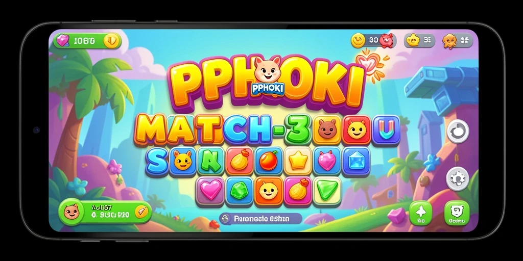 Screenshot gameplay PPHOKI menampilkan kombinasi warna-warni objek Match-3.