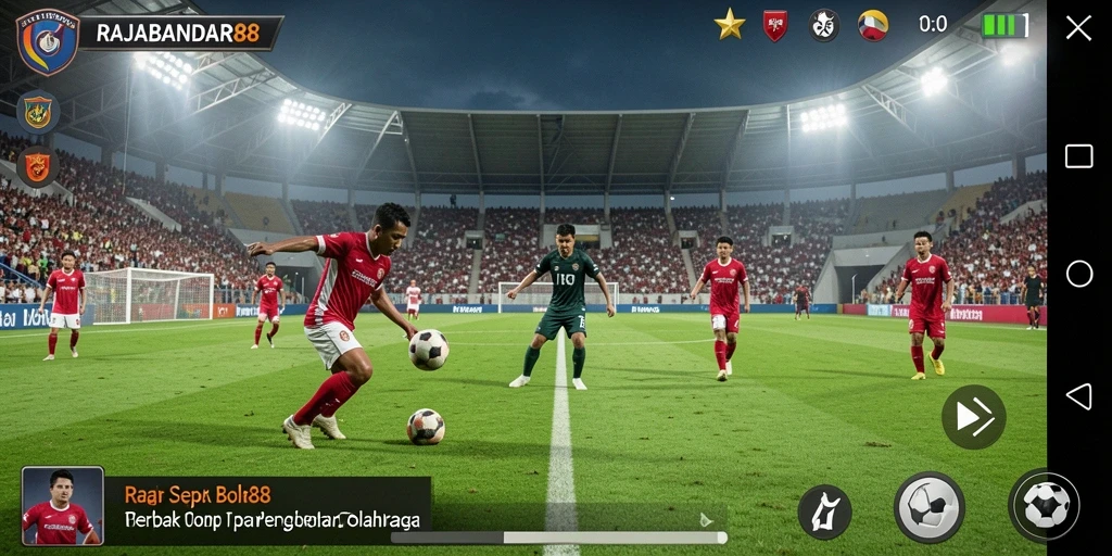 Tampilan gameplay seru sepak bola di RAJABANDAR88.