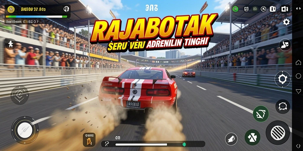 Tangkapan layar utama menampilkan momen seru saat balapan di RAJABOTAK.