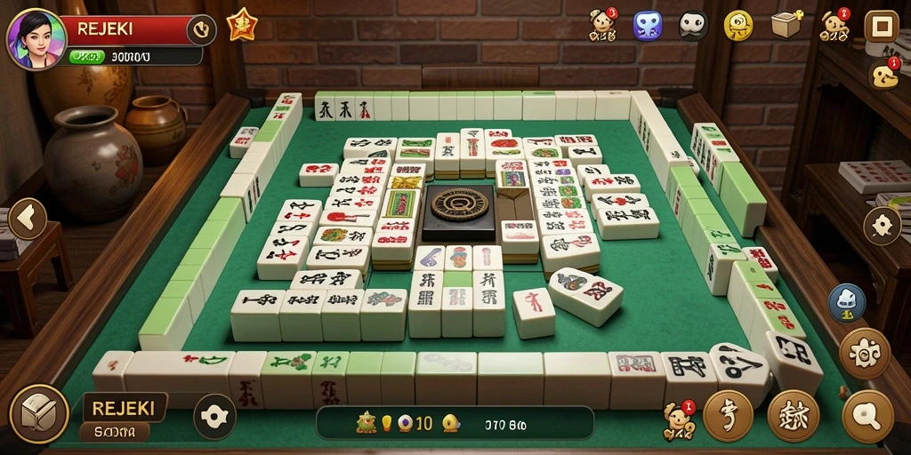 Screenshot utama REJEKI menunjukkan gameplay Mahjong yang menarik.