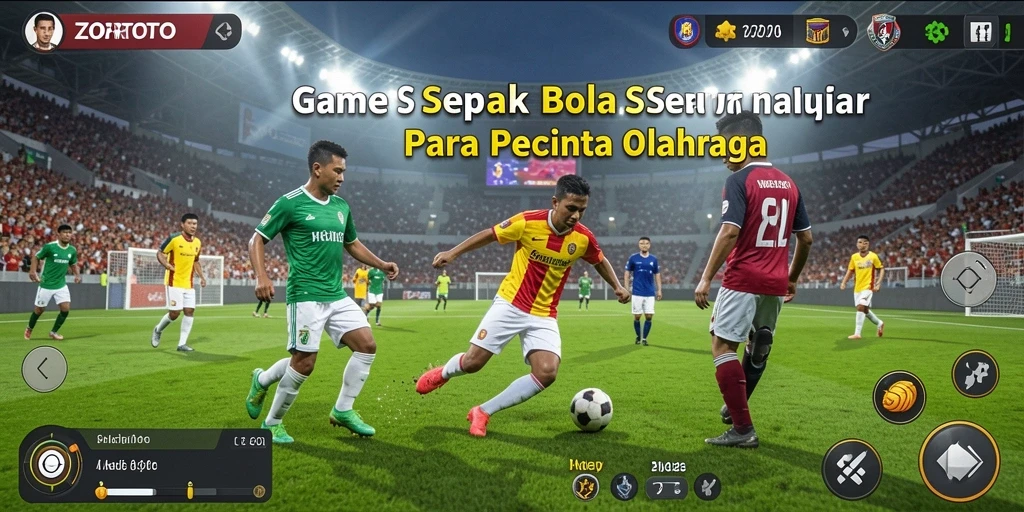 Screenshot utama ZORTOTO menampilkan aksi seru di lapangan sepak bola.